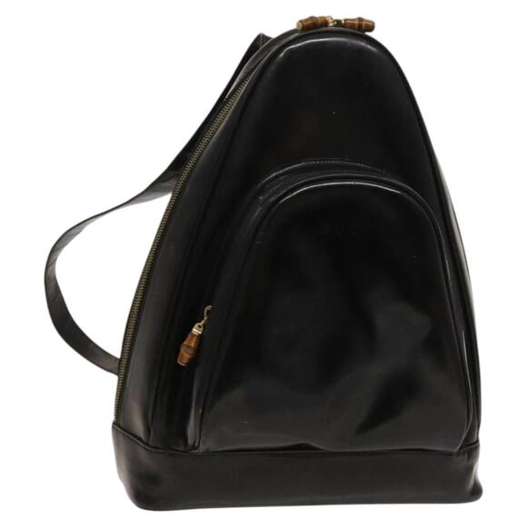 GUCCI Bamboo Shoulder Bag Enamel Black 003 2113 003 2113 - Picture 1 of 16